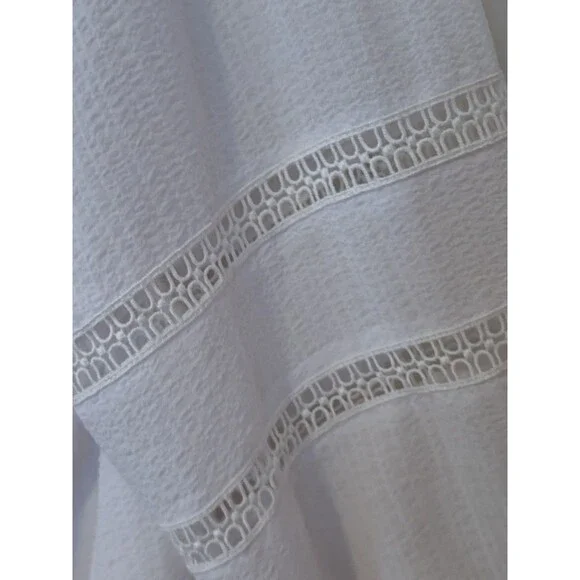 MICHAEL KORS White Cotton Short Sleeve Lace Up Eyelet Peasant Blouse Top L - Picture 4 of 8